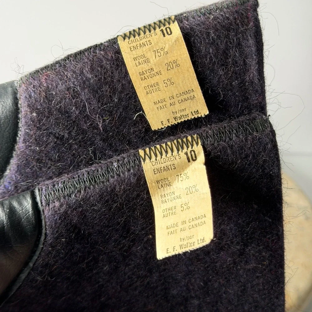 E. F. Walter Ltd Wool Boot Liners Kids 10 Purple Felted Made in Canada Vintage